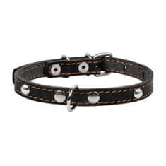 WAUDOG Usnjena ovratnica s kovinskim okrasom za črnega psa ročno izdelana, Črna 27-35 cm, širina: 14 mm