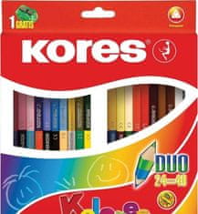 KOLORES DUO trikotne dvostranske barvice 3 mm, z ostrilom / 24 barv / vključno z 2 kovinskimi. 2 barvi
