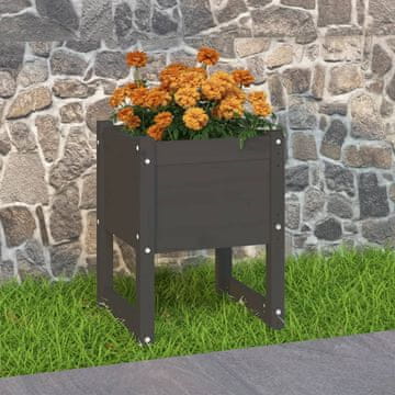 Vidaxl vidaXL Cvetlični lonec, siv, 40x40x52,5 cm, masiven borov les