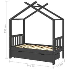 Vidaxl Otroški posteljni okvir s predalom temno siva borovina 70x140cm