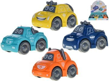 Policijski avto 8,5 cm na vztrajniku - mešanica barv (svetlo modra, rumena, temno modra, oranžna)