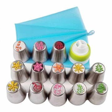 Netscroll Komplet za praznično dekoracijo tort in ostalih sladic, 15 božičnih motivov skupaj z vrečko za nadev, dekorativni brizgalni modelčki, ChristmasNozzles