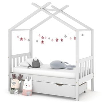 Vidaxl vidaXL Otroški posteljni okvir s predalom bel bor 70x140 cm
