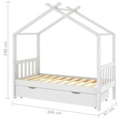 Vidaxl Otroški posteljni okvir s predalom bela trdna borovina 80x160cm