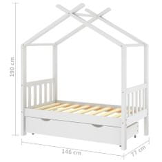 Vidaxl Otroški posteljni okvir s predalom bela trdna borovina 70x140cm
