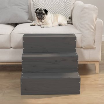 Vidaxl Stopnice za hišne ljubljenčke sive 40x37,5x35 cm trdna borovina