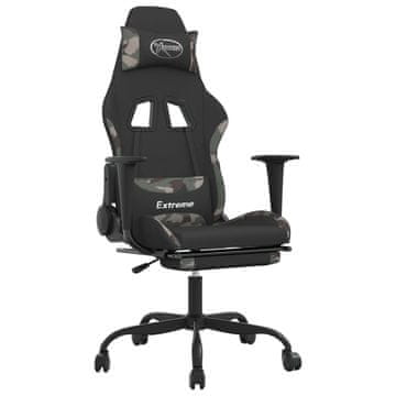 Vidaxl Masažni gaming stol z oporo za noge črno in kamuflažno blago
