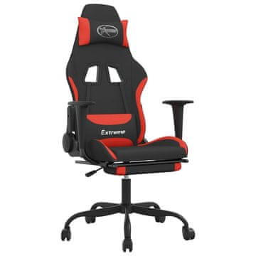 Vidaxl Masažni gaming stol z oporo za noge črno in rdeče blago