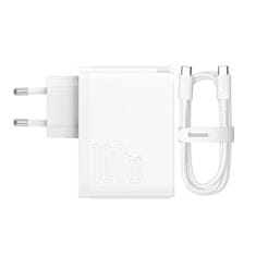 BASEUS Baseus GaN5 Pro omrežni polnilnik, USB-C + USB, 100 W + kabel (bela)