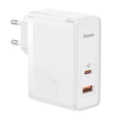 BASEUS Baseus GaN5 Pro omrežni polnilnik, USB-C + USB, 100 W + kabel (bela)