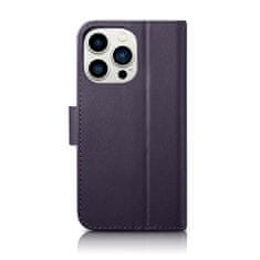 iCARER 2v1 usnjen etui z zaponko iPhone 14 Pro Max Anti-RFID Wallet Case temno vijoličen