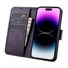 shumee 2v1 usnjena preklopna torbica za iPhone 14 Pro Anti-RFID denarnica temno vijolična