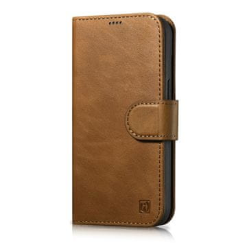 shumee 2v1 usnjena preklopna torbica za iPhone 14 Pro Anti-RFID Oil Wax Wallet Case svetlo rjava