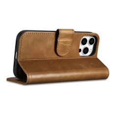 iCARER 2v1 usnjen etui z zaponko iPhone 14 Pro Anti-RFID Oil Wax Wallet Case svetlo rjava