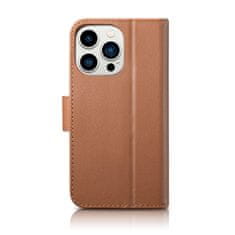 iCARER 2v1 usnjen etui z zaponko iPhone 14 Pro Max Anti-RFID Wallet Case rjava