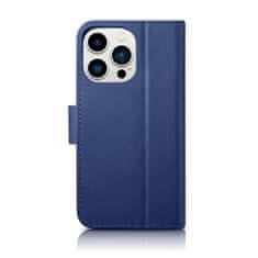 iCARER 2v1 usnjen etui z zapiralko iPhone 14 Pro Anti-RFID Wallet Case modri