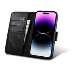 iCARER 2v1 usnjen etui z zaponko iPhone 14 Pro Anti-RFID Oil Wax Wallet Case črn