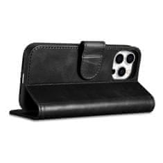 iCARER 2v1 usnjen etui z zaponko iPhone 14 Pro Anti-RFID Oil Wax Wallet Case črn