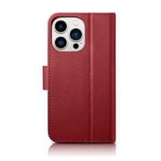 iCARER 2v1 usnjen etui z zaponko iPhone 14 Pro Max Anti-RFID Wallet Case rdeč