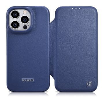 iCARER Usnjen etui za iPhone 14 Pro Max z magnetnim zapiranjem MagSafe CE Premium Leather modra