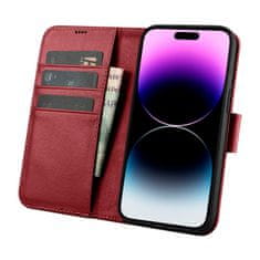 shumee 2v1 usnjena preklopna torbica za iPhone 14 Pro Max Anti-RFID denarnica, rdeča