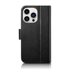 iCARER 2v1 usnjen etui z zapiralko iPhone 14 Pro Anti-RFID Wallet Case črn