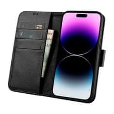 shumee 2v1 usnjena preklopna torbica za iPhone 14 Pro Anti-RFID črna denarnica