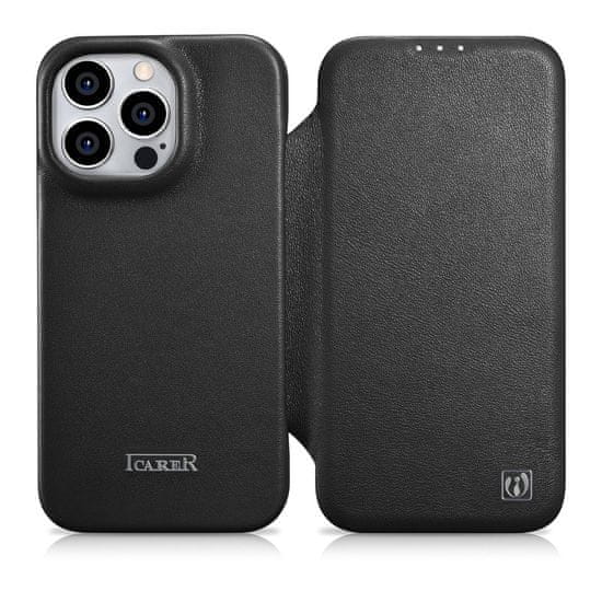 iCARER ce premium leather folio case usnjena torbica iphone 14 pro max magnetic flip magsafe black (wmi14220716-bk)