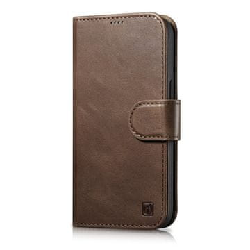 iCARER 2v1 usnjen etui z zaponko iPhone 14 Pro Anti-RFID Oil Wax Wallet Case temno rjava