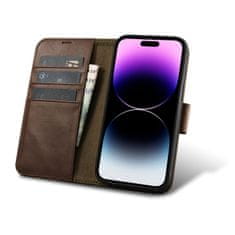 shumee 2v1 usnjena preklopna torbica za iPhone 14 Pro Max Anti-RFID Oil Wax Wallet Case temno rjava