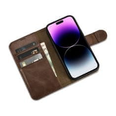 iCARER 2v1 usnjen etui z zaponko iPhone 14 Pro Anti-RFID Oil Wax Wallet Case temno rjava