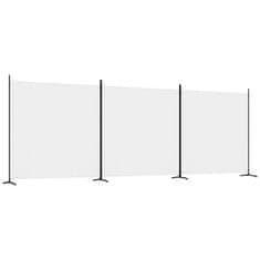 vidaXL 3-delna sobna pregrada, bela, 525 x 180 cm, blago