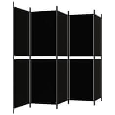 Vidaxl Paravan 5-delni črn 250x180 cm blago