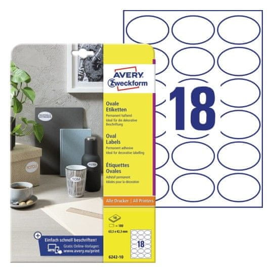 Avery Zweckform 6242-10 ovalne etikete, 63,5 x 42,3 mm
