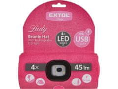 Extol Light kapa z naglavno svetilko 4x45lm, USB polnjenje, roza, univerzalna velikost