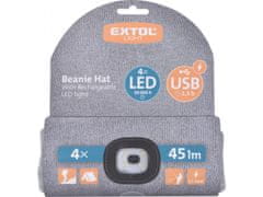 Extol Light kapa z naglavno svetilko 4x45lm, USB polnjenje, siva, univerzalna velikost