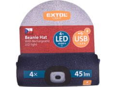 Extol Light pokrovček z naglavno svetilko 4x45lm, USB polnjenje, bela/rdeča/modra, univerzalna velikost
