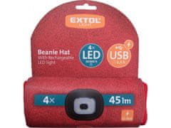 Extol Light kapa z naglavno svetilko 4x45lm, USB polnjenje, rdeča, univerzalna velikost