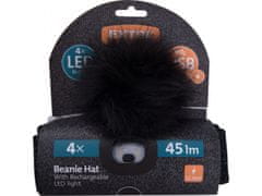 Extol Light kapa z naglavno svetilko 4x45lm, USB polnjenje, Črna z bleščicami in pom pomi, univerzalna velikost
