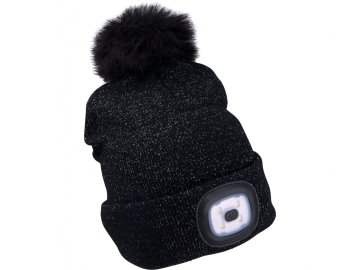 Extol Light kapa z naglavno svetilko 4x45lm, USB polnjenje, Črna z bleščicami in pom pomi, univerzalna velikost