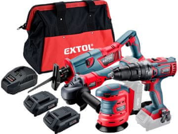 Extol Premium Komplet akumulatorskega orodja SHARE20V v torbi, 7 kosov - vrtalnik, kotni brusilnik, rezkar, ekscentrični brusilnik, 2x baterije, polnilec