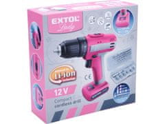 Extol Lady Baterijski vrtalni vijačnik, roza, 12V Li-ion, 1500mAh