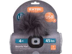 Extol Light pokrovček z naglavno svetilko 4x45lm, USB polnjenje, svetlo siva s pom pom, univerzalna velikost