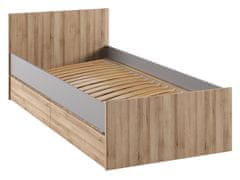 nabbi Enojna postelja z letvico in prostorom za shranjevanje Boran 90 - hrast artisan / siva