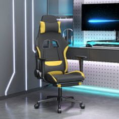 Greatstore Masažni gaming stol z oporo za noge črno in rumeno blago