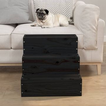 Vidaxl Stopnice za hišne ljubljenčke črne 40x37,5x35 cm trdna borovina