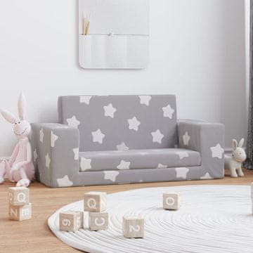 Vidaxl vidaXL Otroški kavč z ležiščem za 2 osebi, siv z zvezdicami, plišast