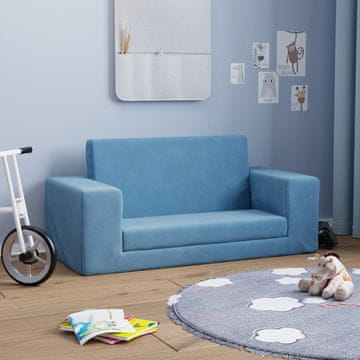 Vidaxl vidaXL Otroški kavč z ležiščem za 2 osebi, moder, mehak pliš