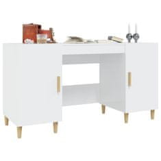 Vidaxl Pisalna miza visok sijaj bela 140x50x75 cm inženirski les