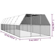 Vidaxl Zunanji kokošjak 3x12x2 m pocinkano jeklo